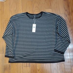 NWT Eileen Fisher Women's Striped Cozy Brushed Terry Top, gray Black Size XL